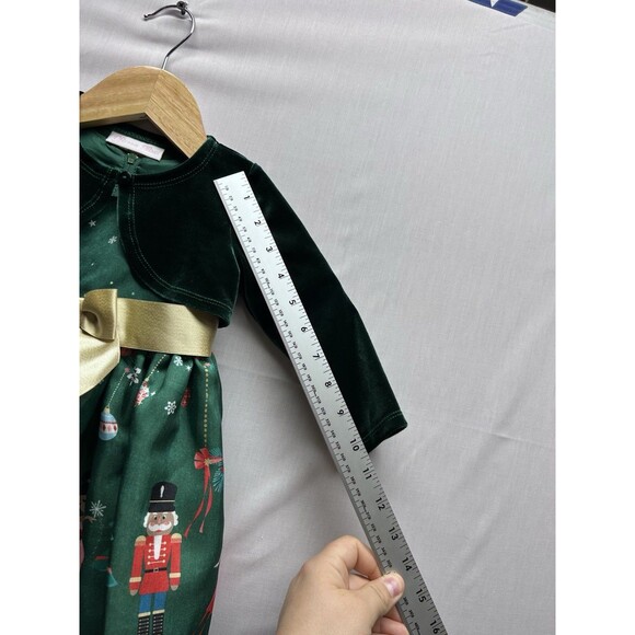Bonnie Baby Girls 12 Month Christmas Dress + Shrug Green Velvet Nutcrackers Bow - Picture 7 of 9
